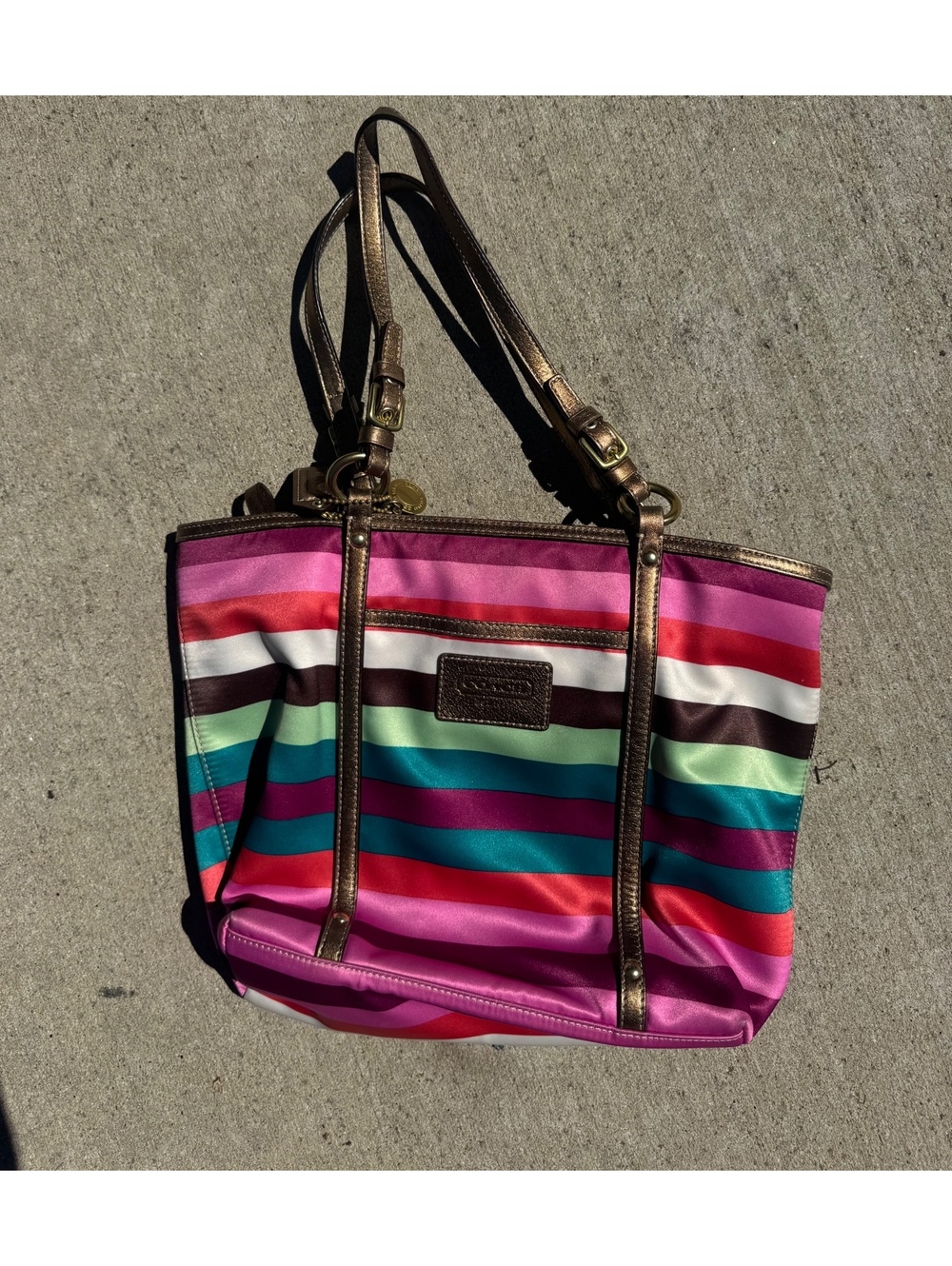 Coach Vintage Y2K Legacy Striped Sateen & Leather Purse Tote Shoulder hand Bag